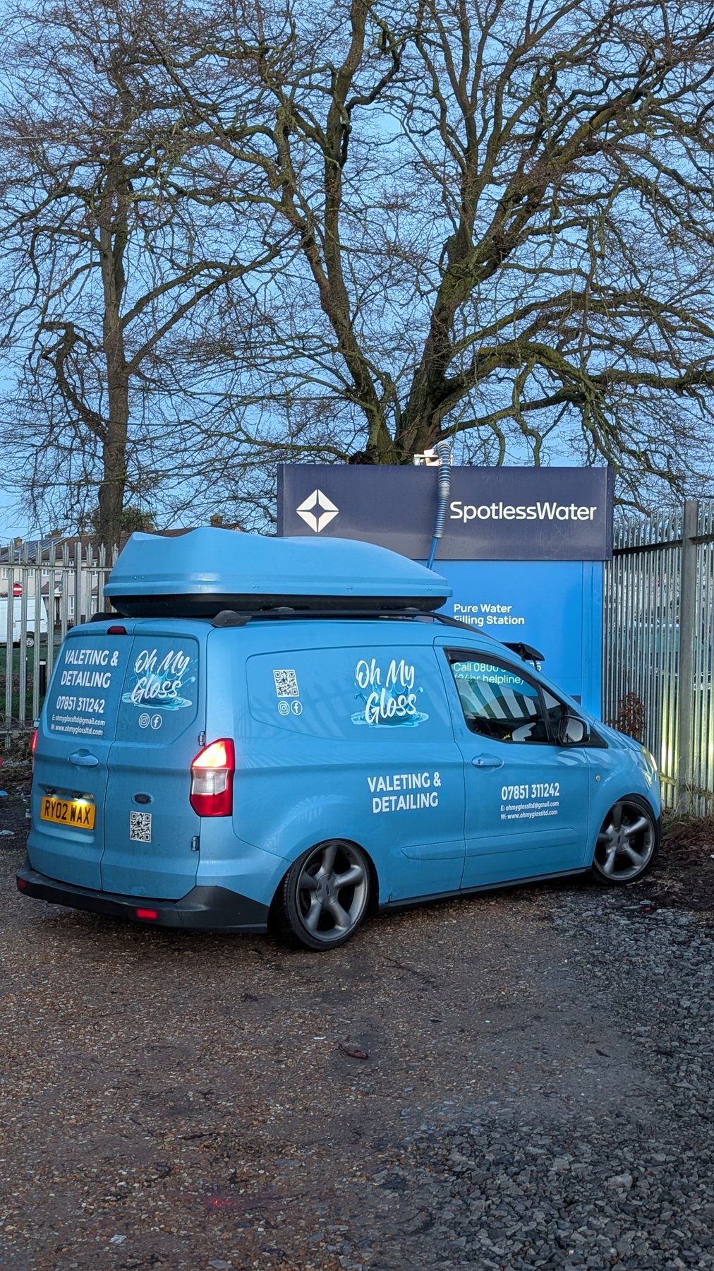 Oh My Gloss van filling with pure filtered water at Spotless Water